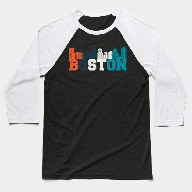 Boston Skyline Retro Cityscape Baseball T-Shirt by Foxxy Merch